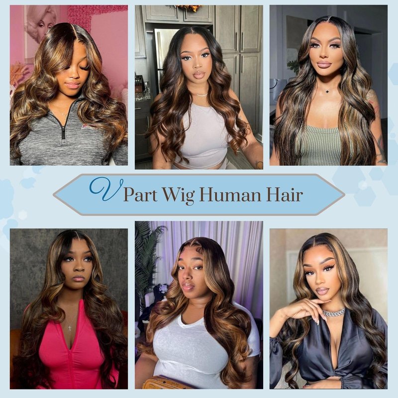 V Part Wig Human Hair Body Wave Upgrade Glueless Wigs Human Hair U partVpart Human Hair Wig Beginner Friendly Real Hair wigs for Women 180% Density 18inch 1b-30