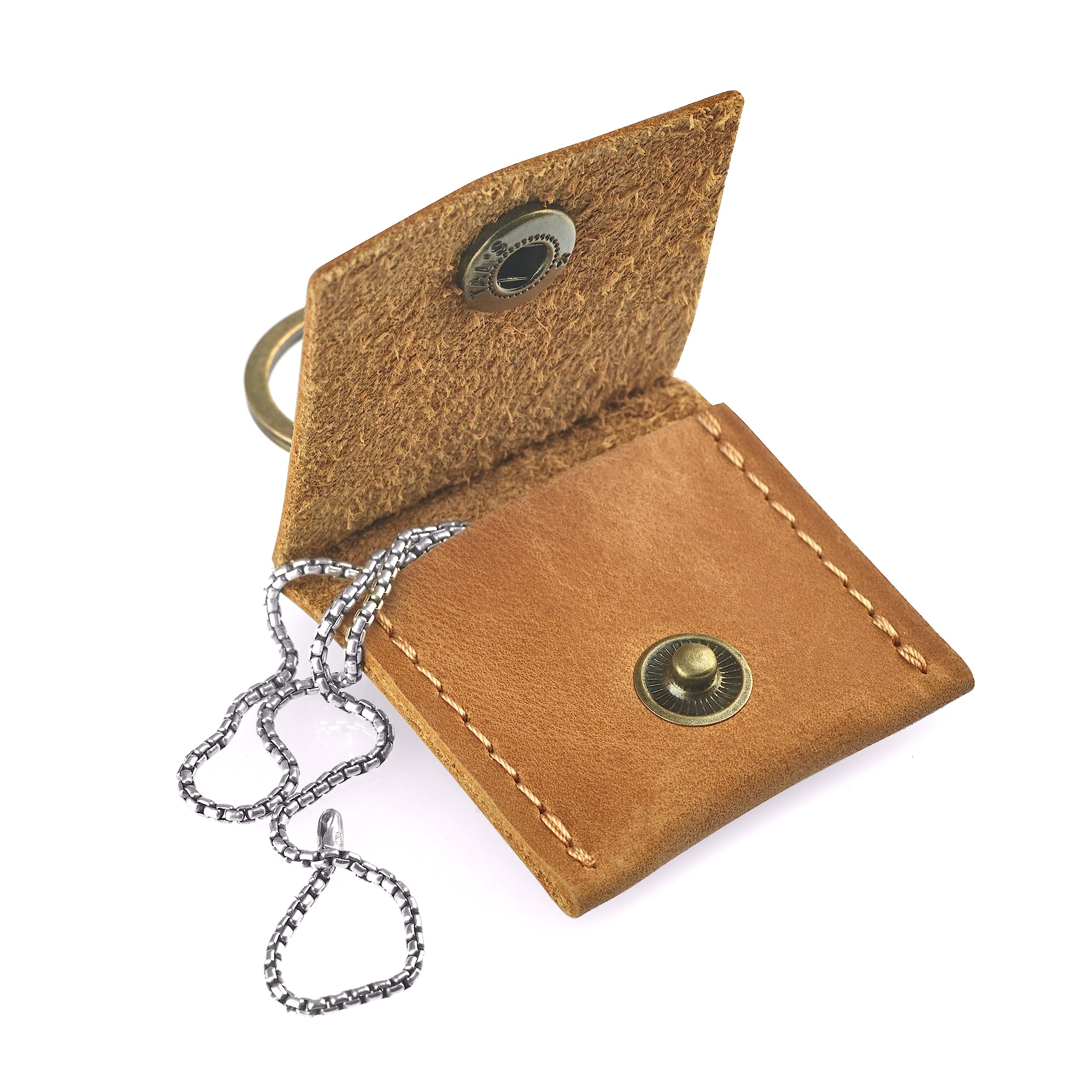 Leather Keychain Ring Holder, Wedding Ring Travel Case, Engagement Ring Holder, Ring Pouch Bag, Workout and Gym Ring Holder, Small Soft Leather Ring Bearer (Vintage Brown)