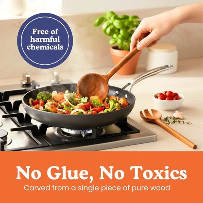 Non-Toxic Cooking Utensils | 6-Piece Wooden Spoon Set - Glue-Free, Plant-Based Finish, Safe for Your Kitchen