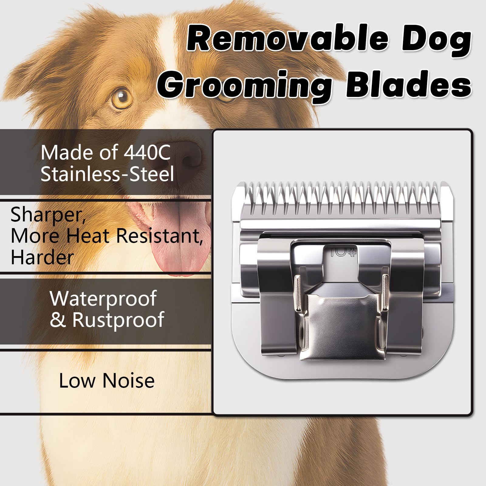 8VR 3 Pack 10# Removable Dog Grooming Blades, Made of Carbonized Steel, Suitable for Andis/Oster A5/Wahl KM Series, Cutting Length 1/16" (1.5 mm)