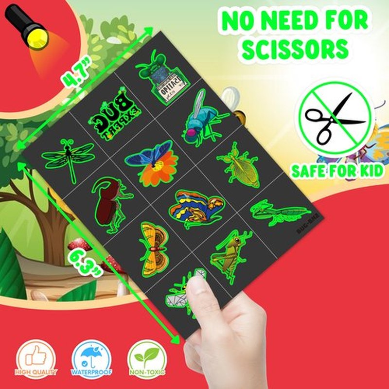 96PCS Glow in The Dark Bug Temporary Tattoos for Kids – Luminous Bug Stickers for Boys Girls Birthday Party Favors, Halloween Decorations, School Rewards, Bug-Themed Gifts (Luminous)