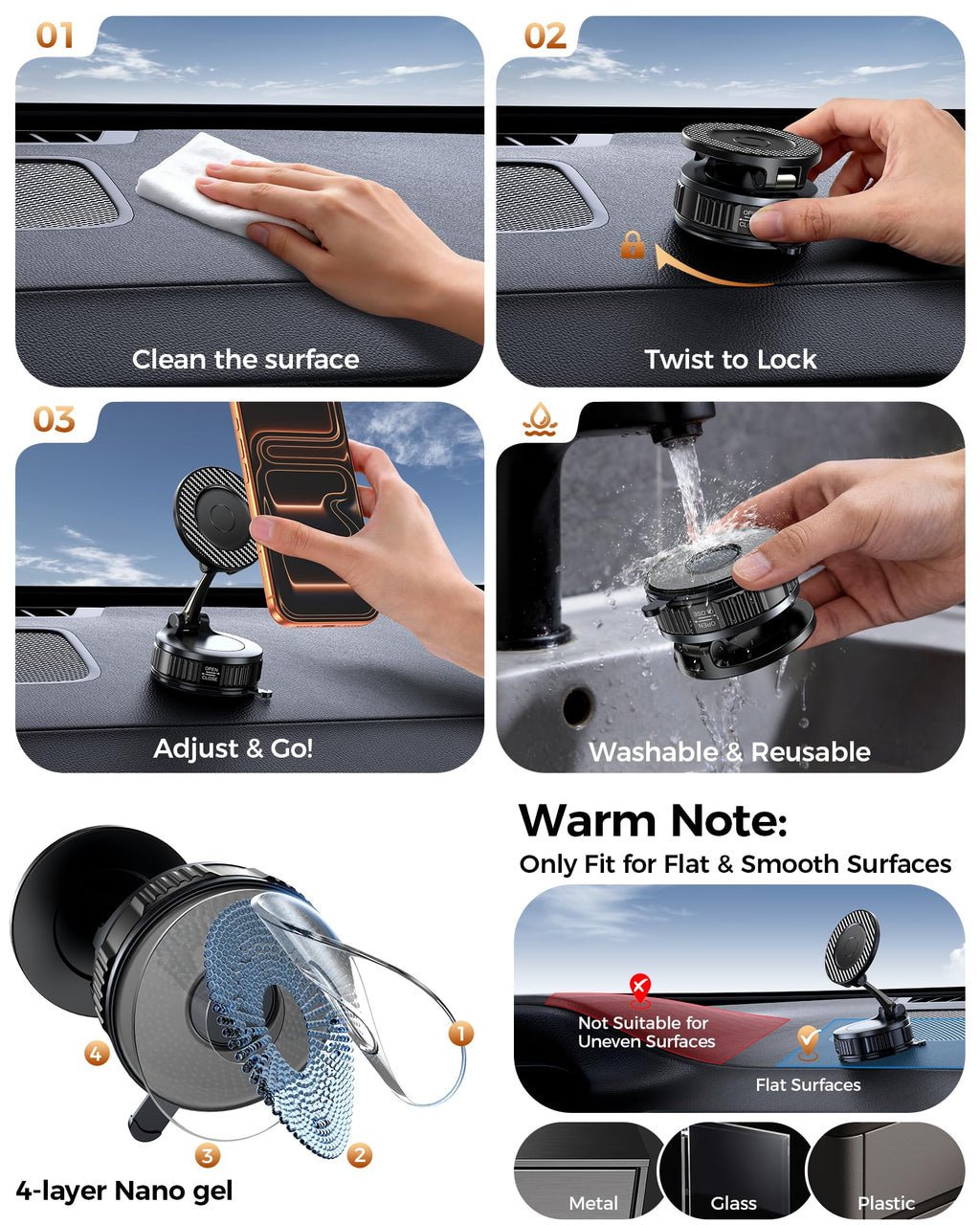 Car Phone Holder for Magsafe – [Carbon Fiber] Phone Mount for Car [Super Strong Magnetic, 360° Adjustable, 108LBS Vacuum Suction] Phone Holders for Your Car, Car Accessories for iPhone 17–12 Series