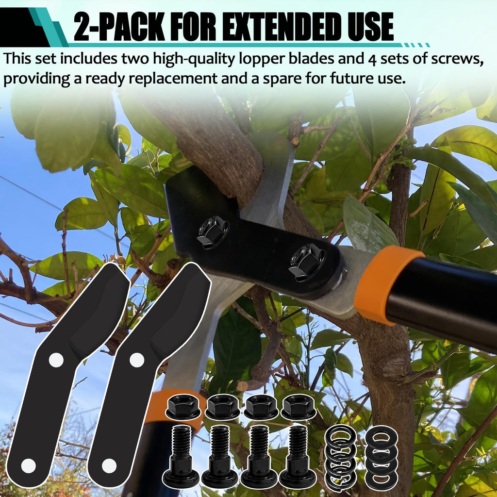 Aussio (2-Pack) Alloy Steel Lopper Replacement Blades with Screws Compatible with Garden Loppers – Heavy-Duty Large Pruner Blades for Tree Trimming, Branch Cutting and Gardening Tools – Black