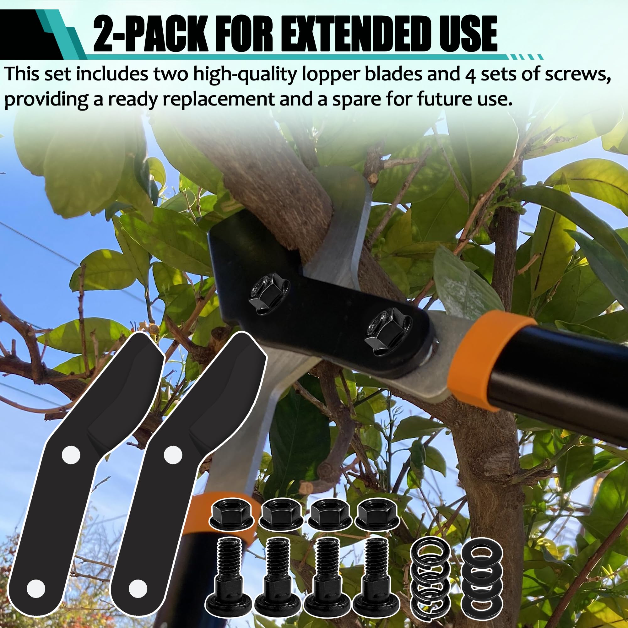 Aussio (2-Pack) Alloy Steel Lopper Replacement Blades with Screws Compatible with Garden Loppers – Heavy-Duty Large Pruner Blades for Tree Trimming, Branch Cutting and Gardening Tools – Black