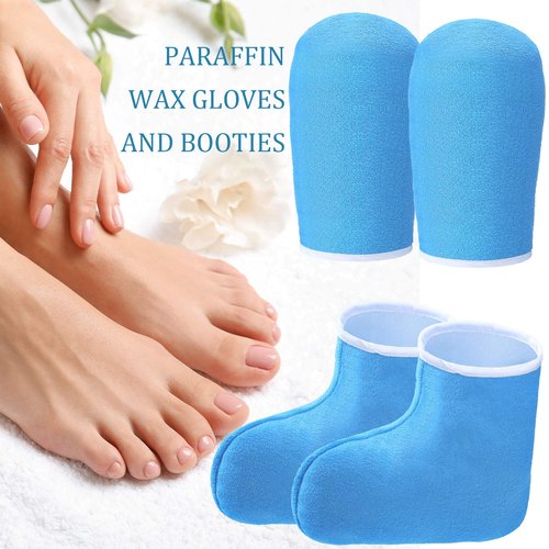 Paraffin Wax Mitts for Hand and Feet Paraffin Mitts and Booties Terry Cloth Booties Essential Oil Gloves for Hand Foot Care Spa Pedicure Thermal Treatment Wax Accessories(Blue)