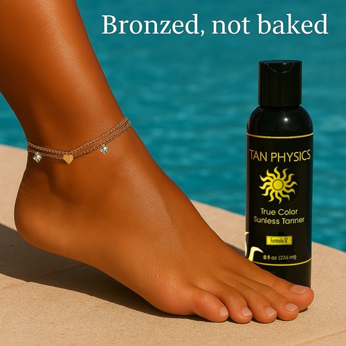 Tan Physics Sunless Tanner 8oz with Anklet – Self Tanning Lotion – Instant Tanning Lotion for Face & Body – Natural Self Tanner for a Streak-Free, Long-Lasting Glow