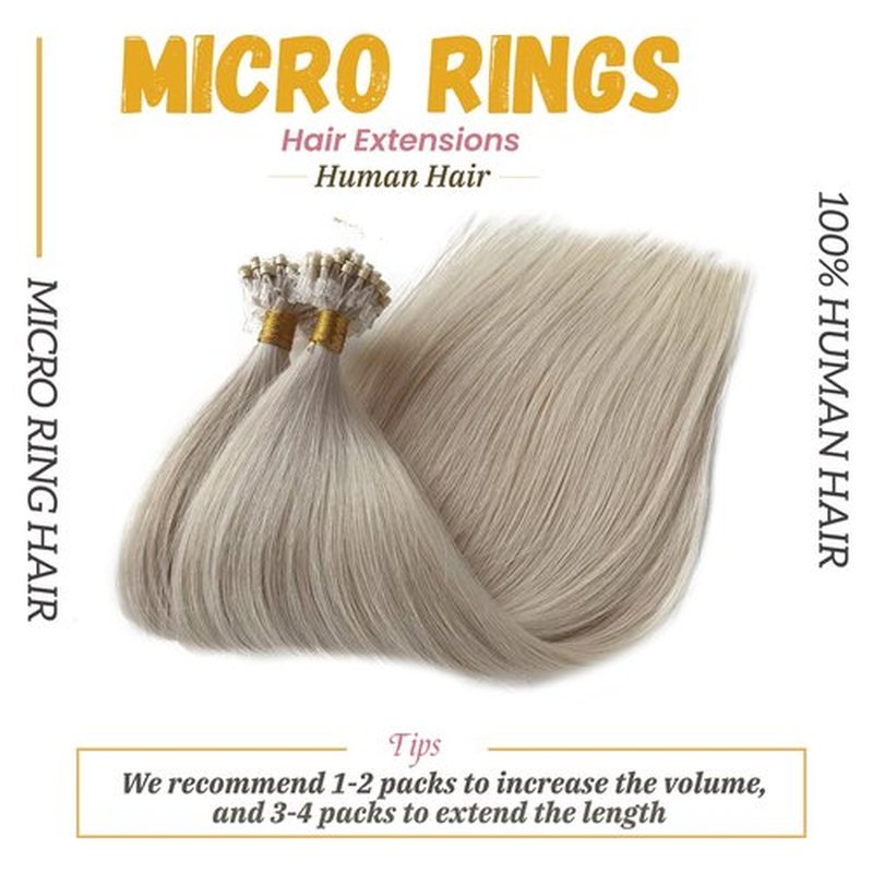 Straight Real Hair Extensions Micro Loop Ice white Human Hair Ice White Blonde Hair Extensions Mciro Links Remy Human Hair 50 Grams Micro Beaded Hair Extensions for White Women