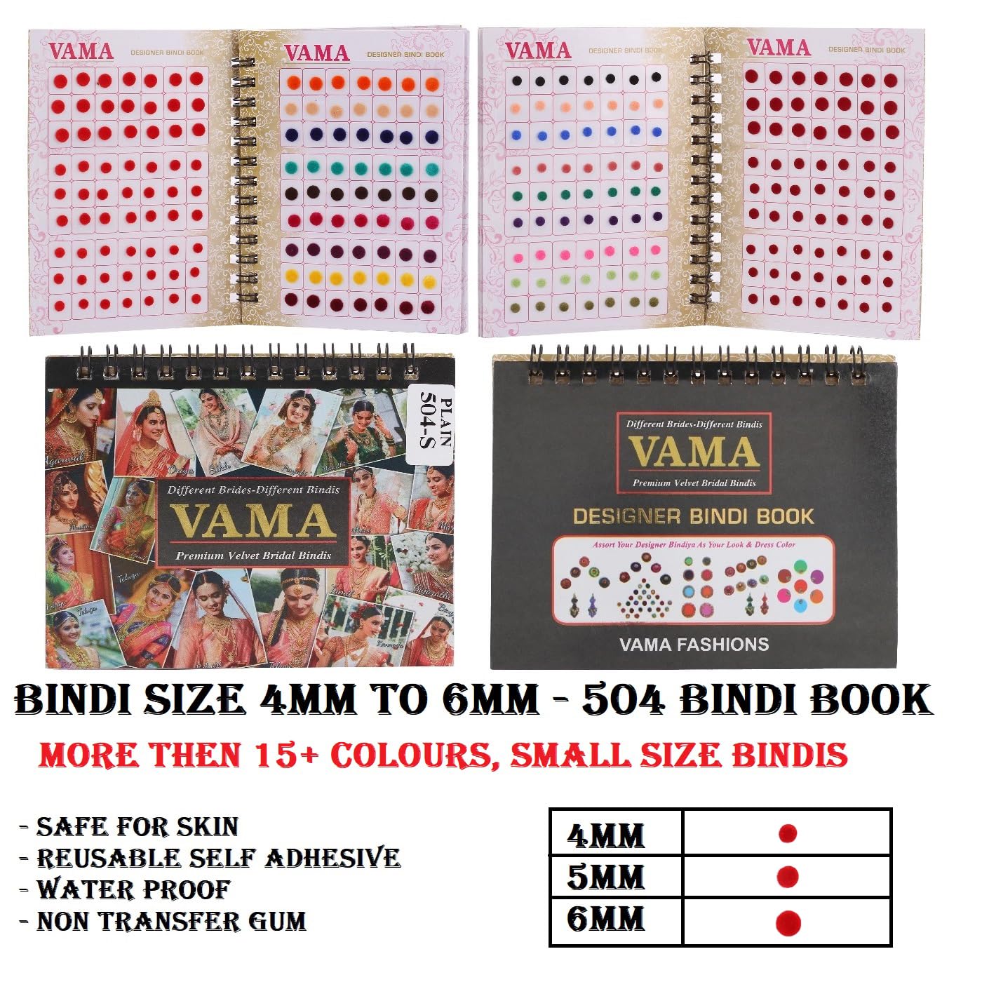 VAMA Plain Round Small Bind Book Forehead Sticker Indian Booklet for Women (Mini Bindis Booklet - 504 Bindis) Small (4Mm to 6Mm) Multicolor