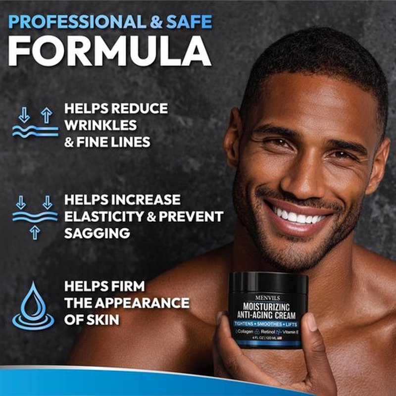 Mens Face Moisturizer Cream - Anti Aging & Wrinkle Repair - After Shave Lotion for Men with Collagen, Retinol, Vitamins E, Jojoba Oil - Age Facial Skin Care - Lightweight Day & Night Cream - 4 oz