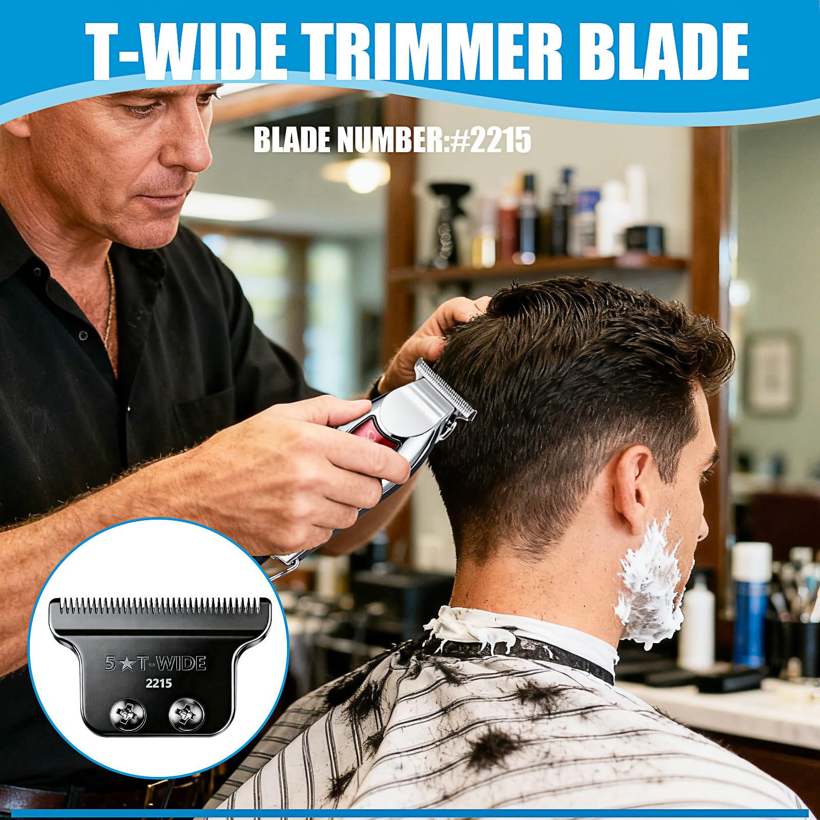 2215 Adjustable Zero-Gap T Blade Replacement for Wahl 5 Star Detailer Li Trimmer Models 8081/8171 (Black)