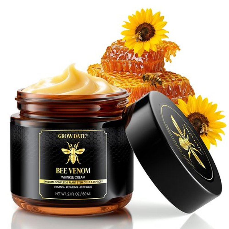GROW DATE Bee Venom Cream - Natural - Firming & Wrinkle Reduction, Collagen Boost & Skin Brightening, Moisturizer for Face & Body, All Skin Types, 2.1oz