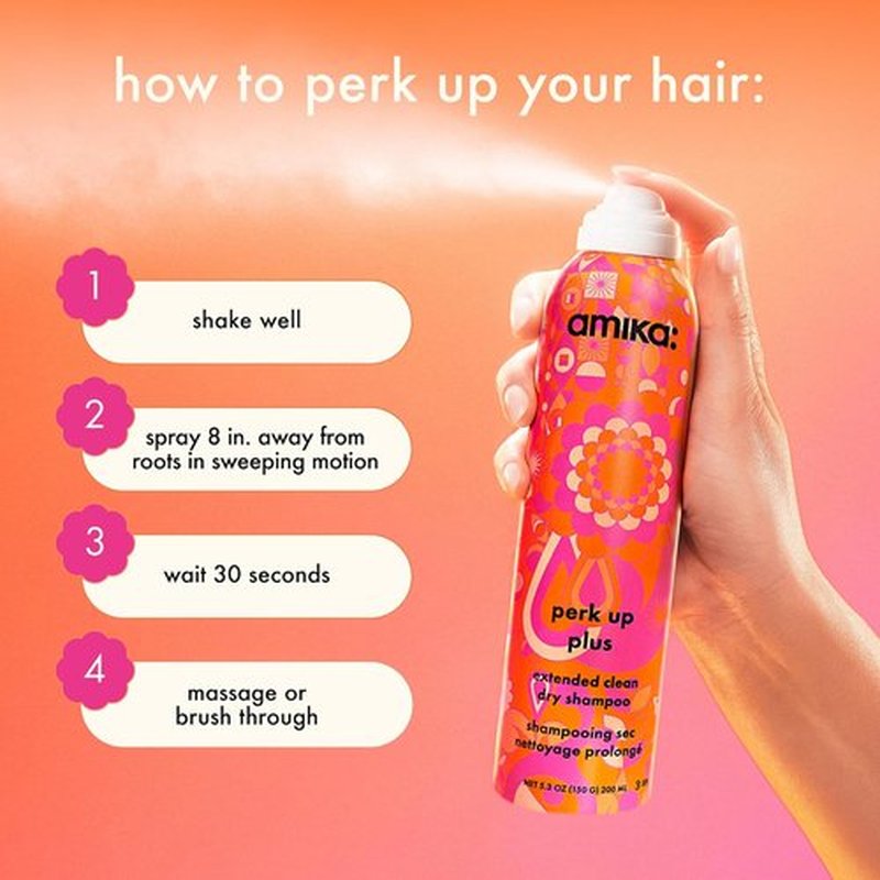 Amika Perk Up Plus Extended Clean Dry Shampoo - Lightweight, Buildable Formula for All Hair Types, No White Residue