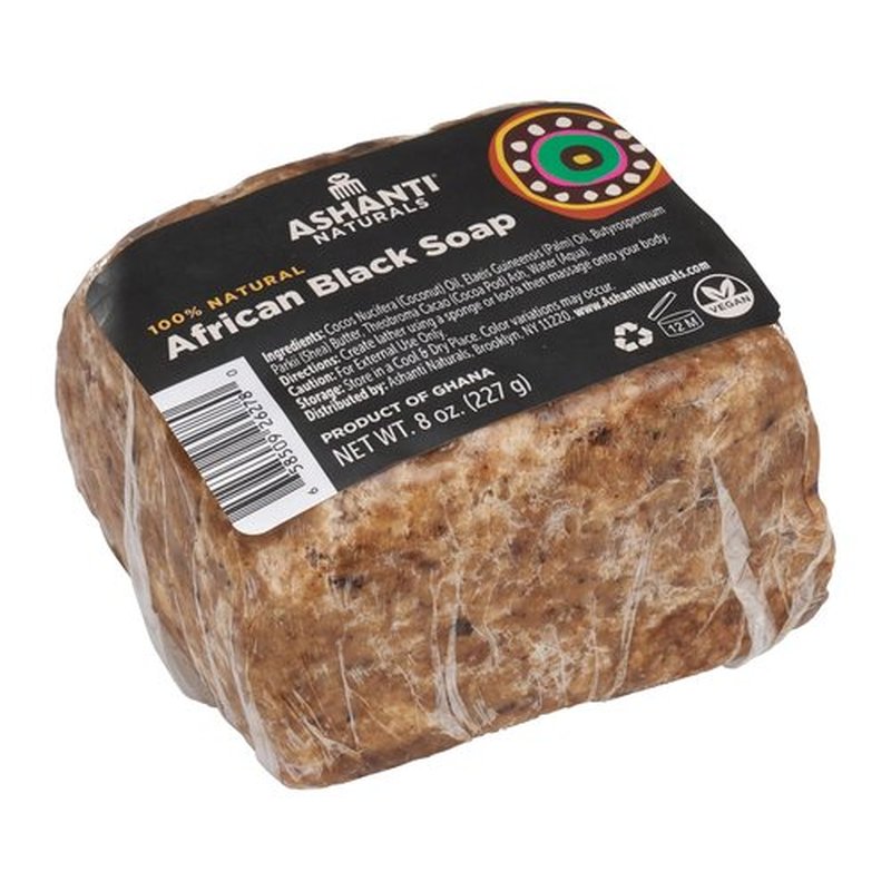 Ashanti Naturals African Black Soap Bar | Unscented Natural Black Soap with Raw Shea Butter and Coconut Oil - 8oz Bar