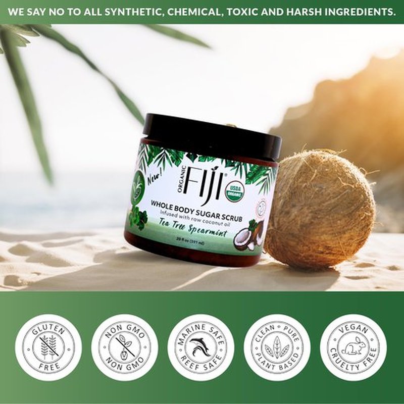 Organic Fiji Coconut Oil Infused Sugar Scrub for Face & Body 20-Ounces (20 Ounce (Pack of 1), Tea Tree Spearmint)