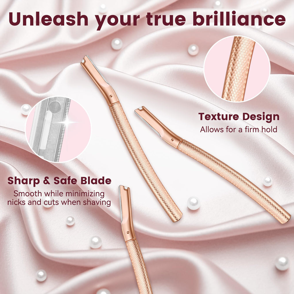 Derloyo Dermaplane Razor for Women Face, 12 Refill Blades, Rose Gold