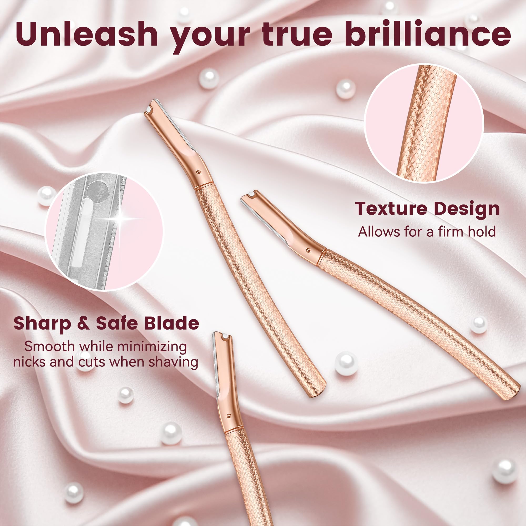 Derloyo Dermaplane Razor for Women Face, 12 Refill Blades, Rose Gold