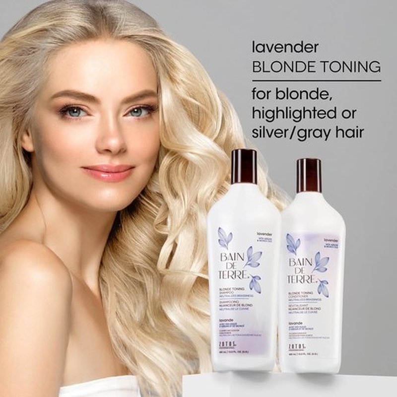 Bain de Terre Lavender Blonde Toning Conditioner - Neutralizes Brassy Tones for Cool Blonde Hair | 13.5 Fl Oz
