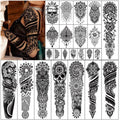48 Sheets Mandala Flower Bohemia Full Arm Sleeve Temporary Tattoos for Women Girls, Skull Owl Black Fake Tattoos Neck Chest Arm Stickers Waterproof