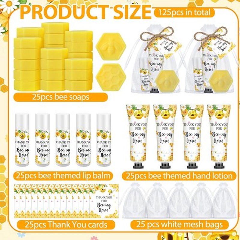 Skiennix Bee Themed Baby Shower Favors - 75 Pcs Sweet As Can Bee Lip Balms & Hand Creams | Perfect Gender Reveal Gift