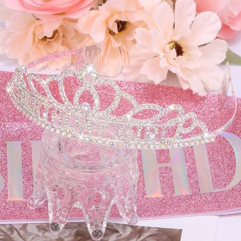 Chanaco Birthday Sash and Crown for Women, Birthday Tiara for Girls, Rhinestone Hair Accessories Party Decorations