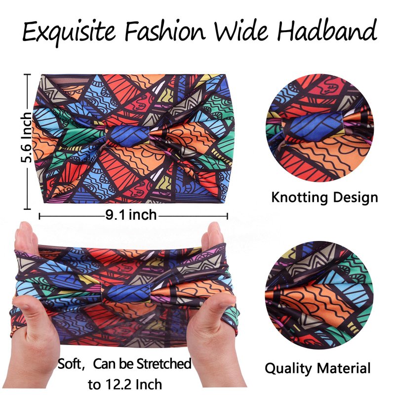 XTREND 4 Packs Wide Headbands for Women Fashion Head Wraps Boho Printed Hair Stretchy Knotted African Headbands Suitable For Outdoor Sport Yoga Girls Bandeau Hair Accessories
