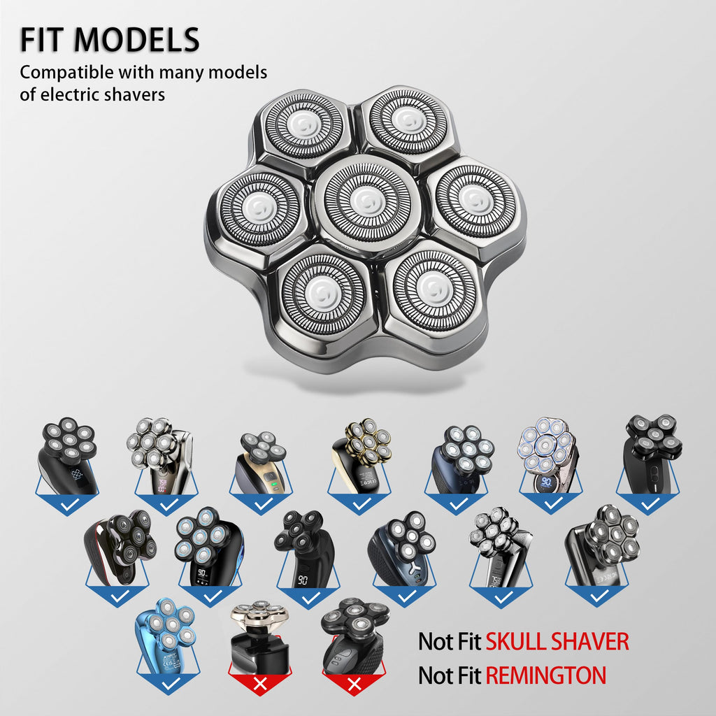 Universal Head Shaver Replacement Heads Magnetic 7 Blades Head Shavers Replacement Blades for Bald Men Compatible with Freebird Shaver & Other Brands (silver8)