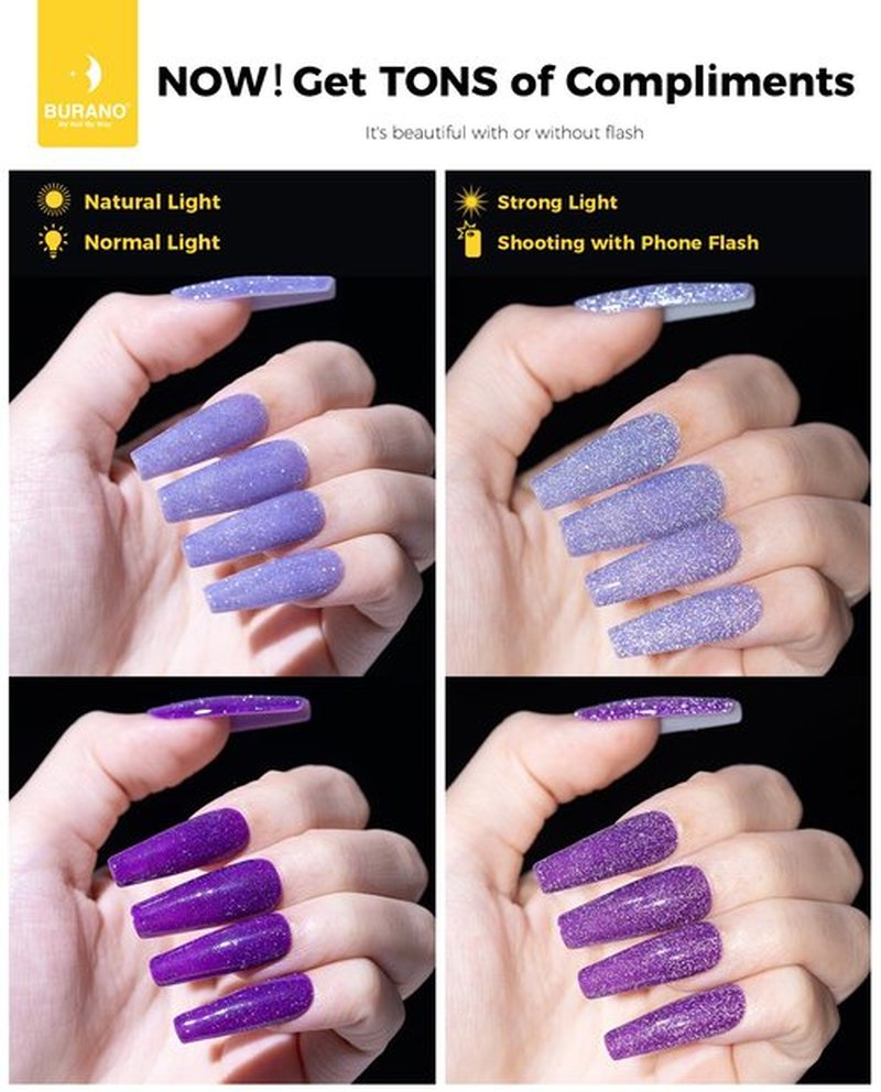 BURANO Reflective Glitter Gel Nail Polish, 2 Bottles UV Sparkle Nail Polish Purple Gel, 7.3ml Holographic Glitter Polish Curing Need for Nail Salon Home DIY S9 S14