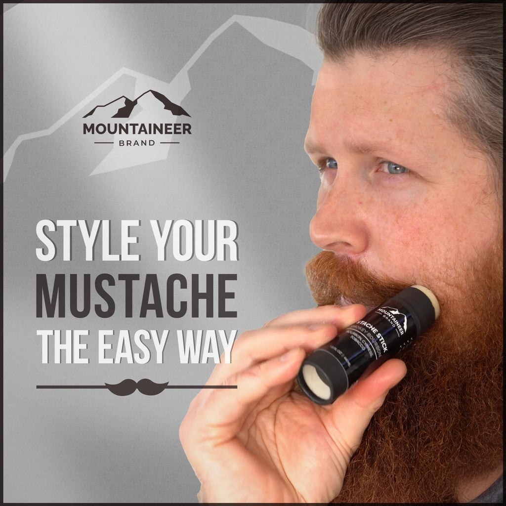 Mountaineer Brand Stache Stick | Mustache Wax for Men | 100% Natural Beeswax and Plant Based Oils | Grooming Beard Moustache Wax | Strong Hold | Smooth, Condition, Styling Balm | Essential 7 | 1.5oz