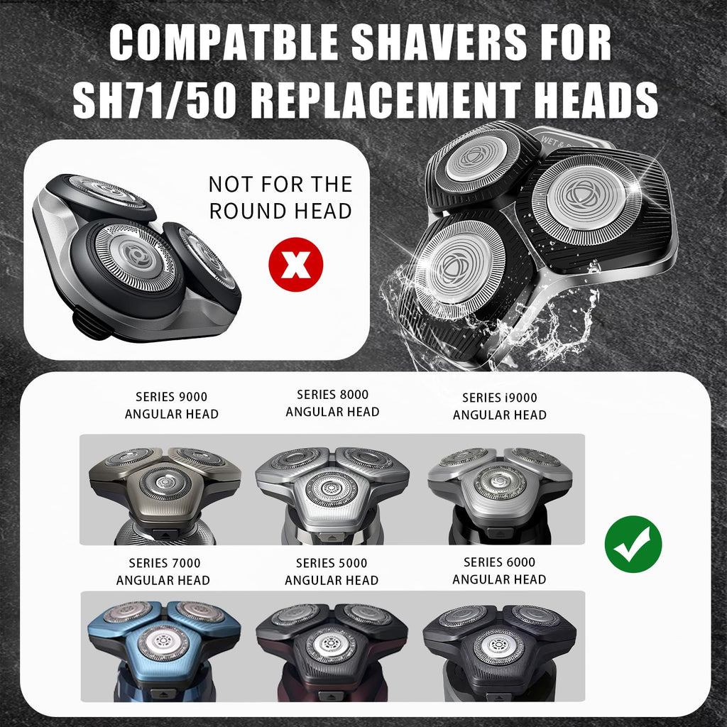 SH71/50 Shaving Heads Compatible with Philips Shavers, Black