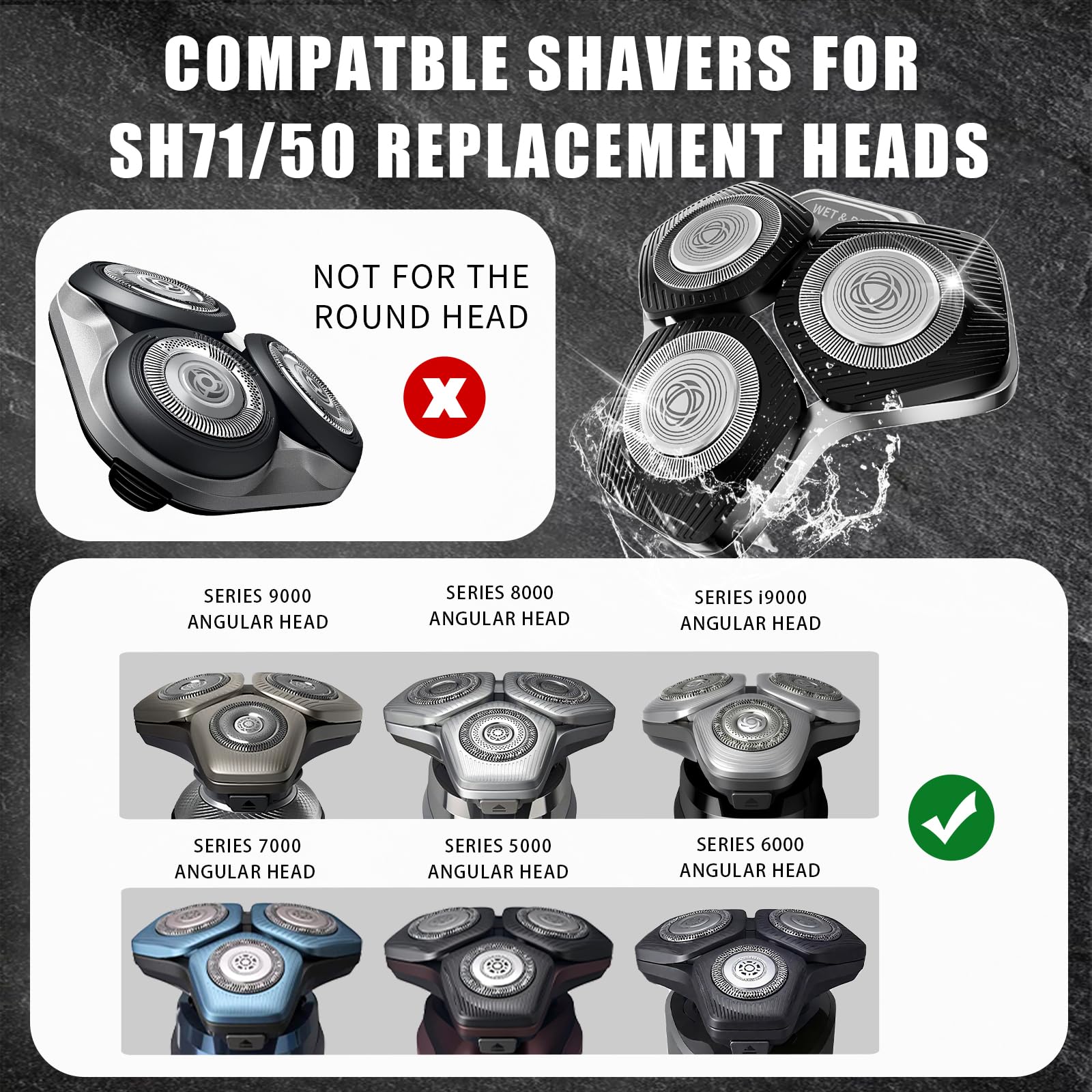SH71/50 Shaving Heads Compatible with Philips Shavers, Black