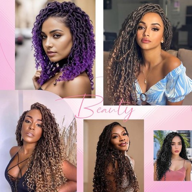 Short Goddess Locs Crochet Hair 10 Inch River Locs Boho Hippie Wavy Crochet With Curly Hair In Middle And Ends Braids Hair Extensions (7Packs,10 inch, 1B)
