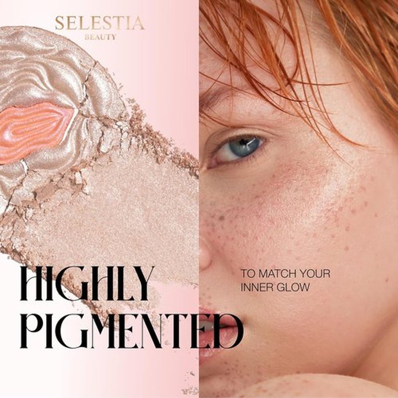 SELESTIA BEAUTY Powder Highlighter – Divine V – Radiant Glow for All Skin Tones | Easy Application, 0.53 oz