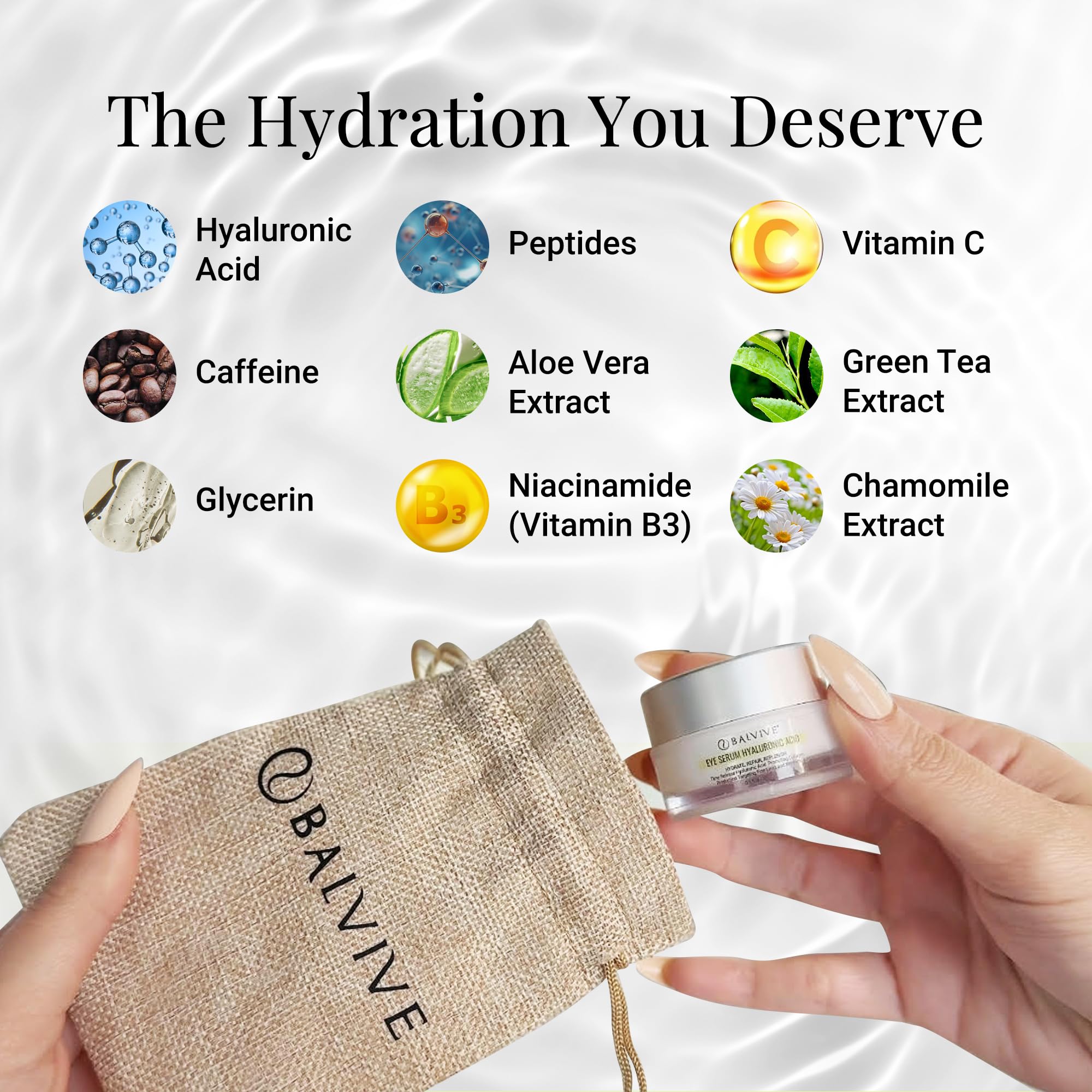 BALVIVE Caffeine Under Eye Cream for Dark Circles, Puffiness, Wrinkles, Bags Under Eye & Fine Lines with Retinol & Multi-Peptides - Brightening, Hydrating & Revitalizing for Women & Men, 30ml