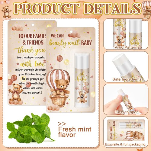 Dansib 50 Pack Bear Themed Baby Shower Favor Baby Shower Lip Balm Bulk We Can Bearly Wait Party Thank You Gifts for Gender Reveal Guest Games Prizes Thanksgiving Party Supplies