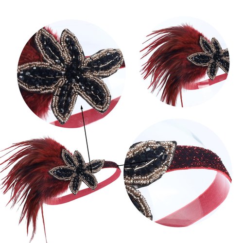 LOWOSAIWOR 1920S Headband For Women Red Feather 20s Gatsby Headpiece Flapper Headband for Girl (Red, one size)