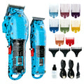 Tuanchuanrp Professional Hair Clippers for Men, Cordless Barber kit for Hair Cutting & Grooming, Hair Clippers and Trimmer Set for Barber Haircut with LED Display, 8 Fade Taper Combs(Blue Set)