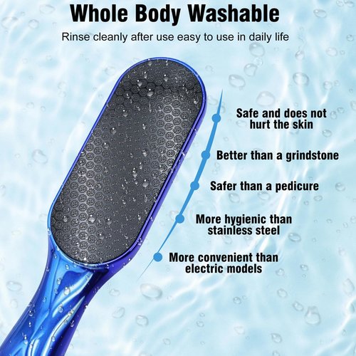 2 Pcs Veinsgrain Foot File, Nano Glass Foot File Hard Skin Remover with Non-Slip Ergonomic Handle, Professional Foot Care Tools for Smooth Feet(Gold+Blue)