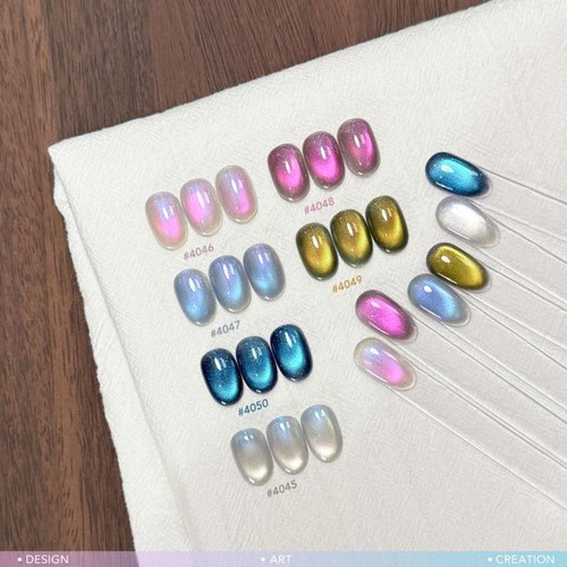 GAOY Cat Eye Gel Nail Polish Set, 6 Colors Blue Silver Pink Holographic Glitter Gel with Magnet, Soak Off UV Light Cure for Nail Art, Aurora Reverie