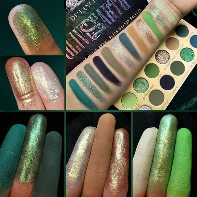 DE'LANCI Olive Green Eyeshadow Palette Multichrome, Ultra Pigmented Chrome Brown Green Eye Shadow for Green Eyes Makeup, Matte Shimmer Dark Lime Emerald Eyeshadow Pallet for St. Patrick's Day Makeup