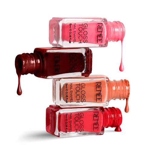 RENEE Gloss Touch Nail Paint Set of 4, Quick Drying Nail Polish, Glossy Gel Finish Nail Kit | Highly Pigmented & Long Lasting Nail Enamel, Chip Resistance 5ml Each, Gift Set for Women N03 Red Parade