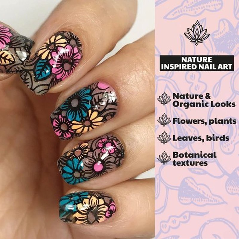 H la Cosedora Nail Stamping Plate - Large Single Template Plates for Stamping Cute Image and Art Design Templates on Fingernails, Nature Flowers Plants Nature Garden Leaf Birds Botanical Floral
