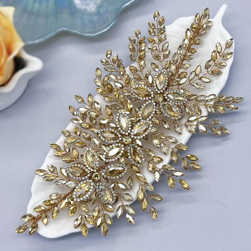 Mpoikba Bridal Hair Accessories, Wedding Hair Pieces for Brides, Rhinestone Bride Headband(Champagne)