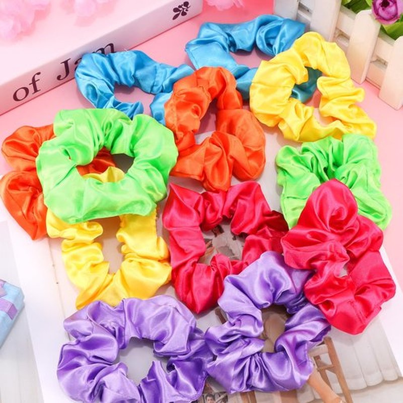 KICOSY 12 Pack Neon Scrunchies in 6 Colors - Satin Soft Hair Ties, Ideal for 80s/90s Looks, Glow Party & Daily Style