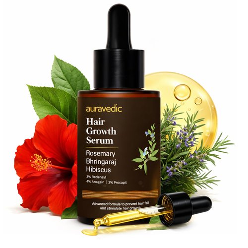 Auravedic Hair Growth Serum with 3% Redensyl & 4% Anagain | Nourishes Roots, Reduces Breakage & Supports Fuller Looking Hair | Rosemary, Bhringraj, Hibiscus | 1.01 Fl Oz (30ml)
