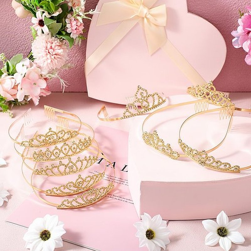 Riceshoot 50 Pcs Tiaras Crowns Bulk for Women Crystal Princess Tiara Queen Rhinestone Crown with Comb Bridal Wedding Headband for Women Prom Birthday Party Hair Accessory (Gold,Vibrant Style)