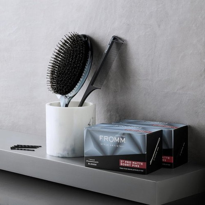 Fromm 2 Matte Black Bobby Pins - Crimped Non-Slip Hair Pins for All-Day Secure Styling | 600-Pack