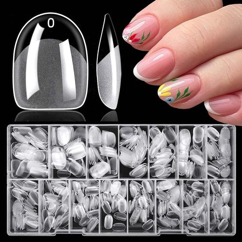 LoveOurHome 600pc Extra Short Oval Nail Tips Clear Fake Nails XS Round Almond Gel Nail Tips Full Cover Acrylic Nails Clear Press on Nails Short Oval 15 Size False Fingernail for Gel Nail Extension