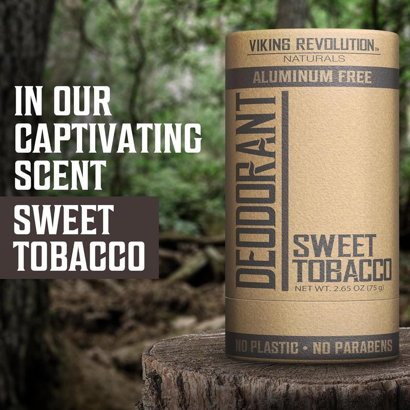 Viking Revolution Sweet Tobacco Deodorant for Men - Aluminum-Free, Stain-Free Formula with Shea Butter (2.65oz)
