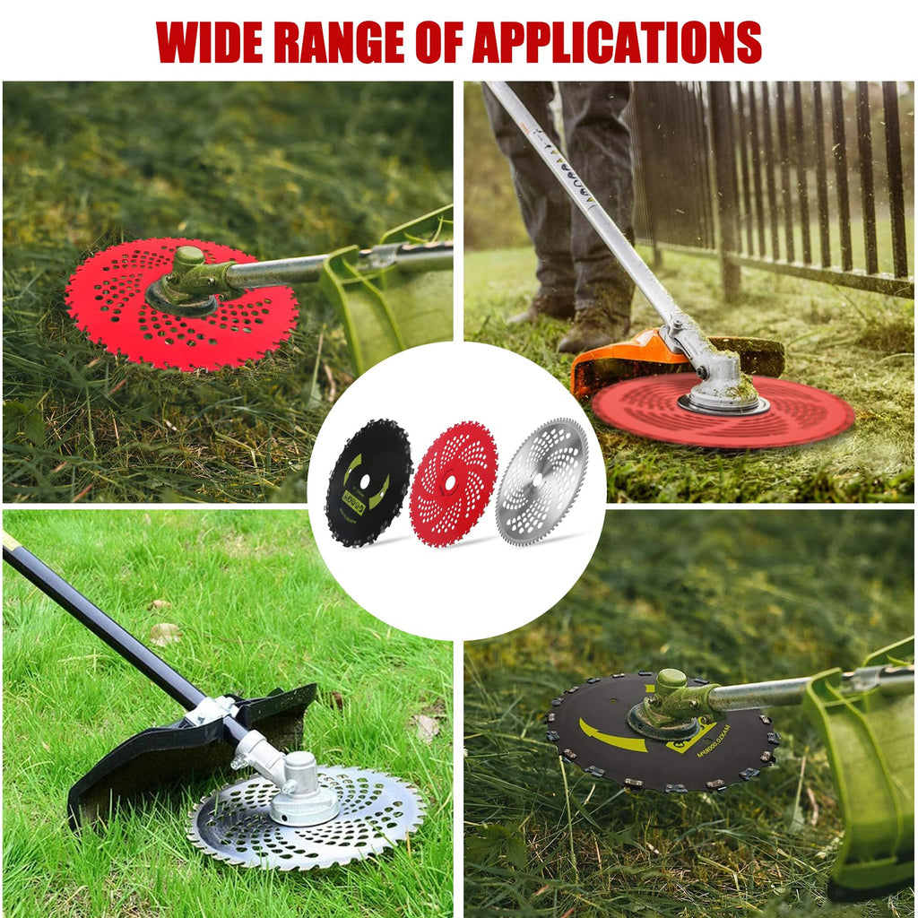 9" x 36 Teeth Carbide Tipped Blades & 9" x20T Carbon Steel Round Chainsaw Tooth Blades & 10" x 80T Brush Cutter Trimmer Blades with Adapter Kit