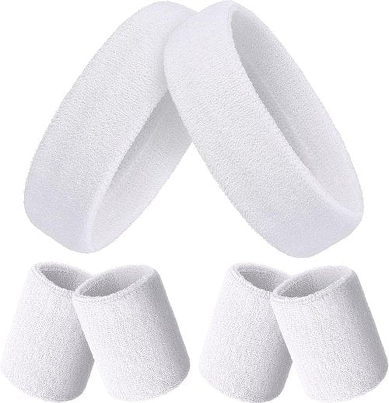 Bememo Sweatbands Set - 6 Pieces Including 2 Headbands & 4 Wristbands | Colorful Neon for Sports & Gym